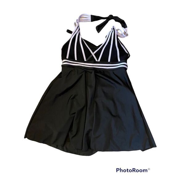Onepiece Black Halter Swim Dress - Picture 1 of 8
